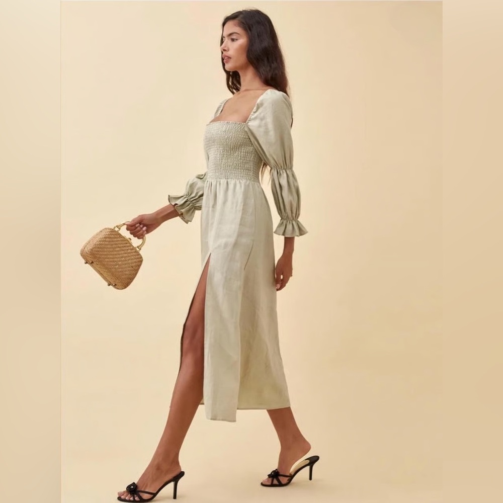 Reformation Hyland Linen Dress in Dried Herbs